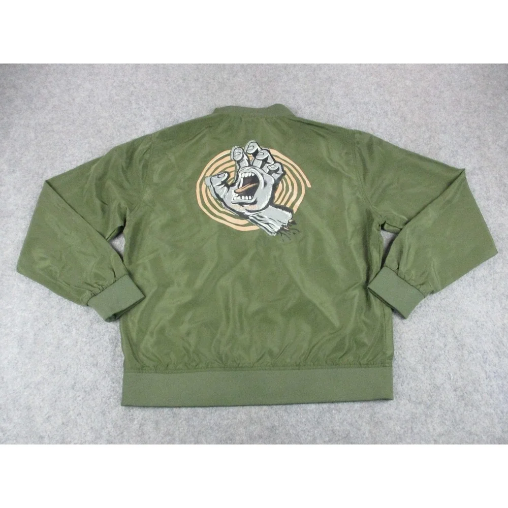 Santa Cruz Jacket Mens Large Green Screaming Hand Bomber Zip Lightweight Coat